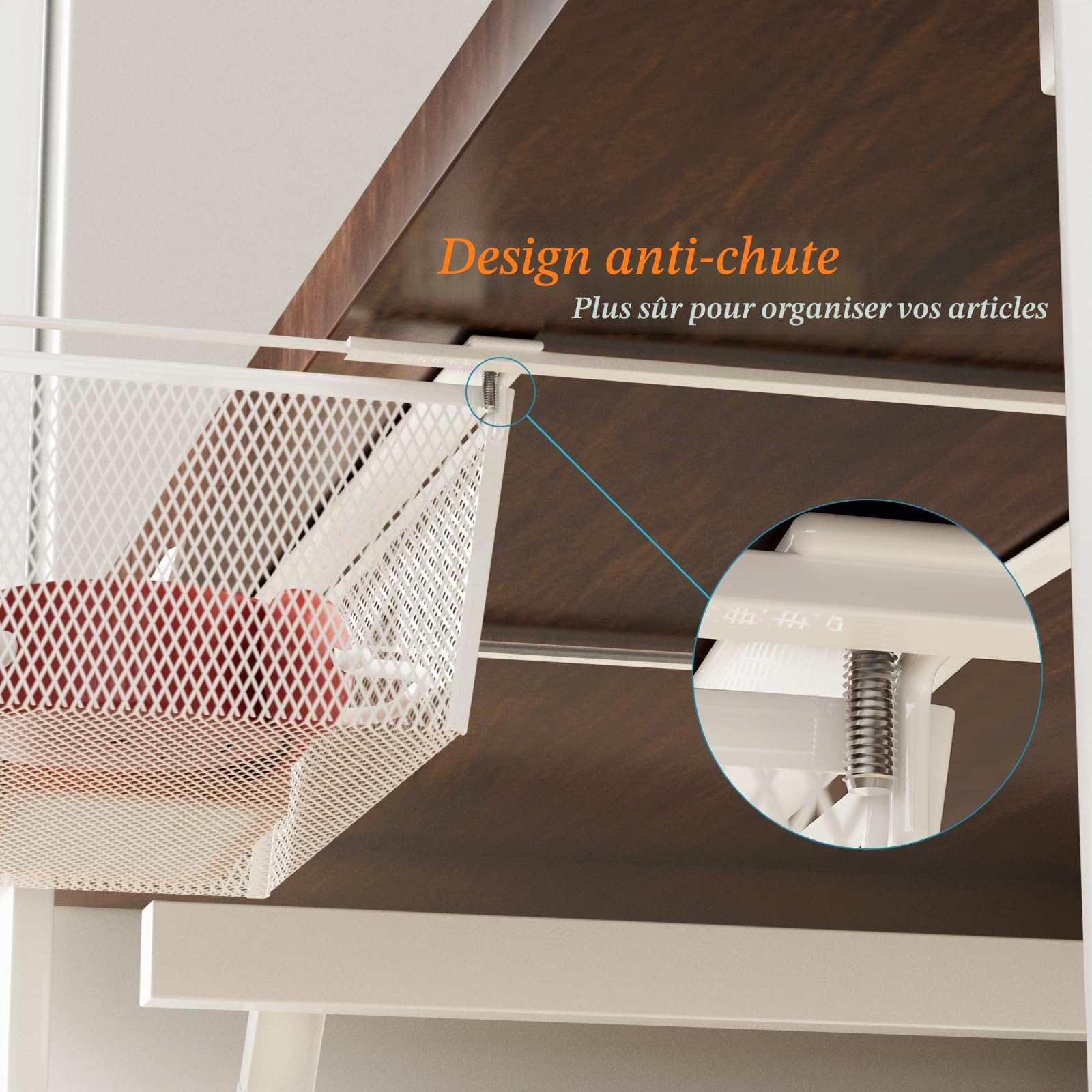 2 Pack Tiroir Sous Bureau Autoadhésif Rangement Tiroir Bureau Grille Blanc | Tiroir Coulissant Rangement Sous Bureau Métal avec 2 Vis, Tiroir Rangement Autoadhésif pour Bureau Chambre Cuisine