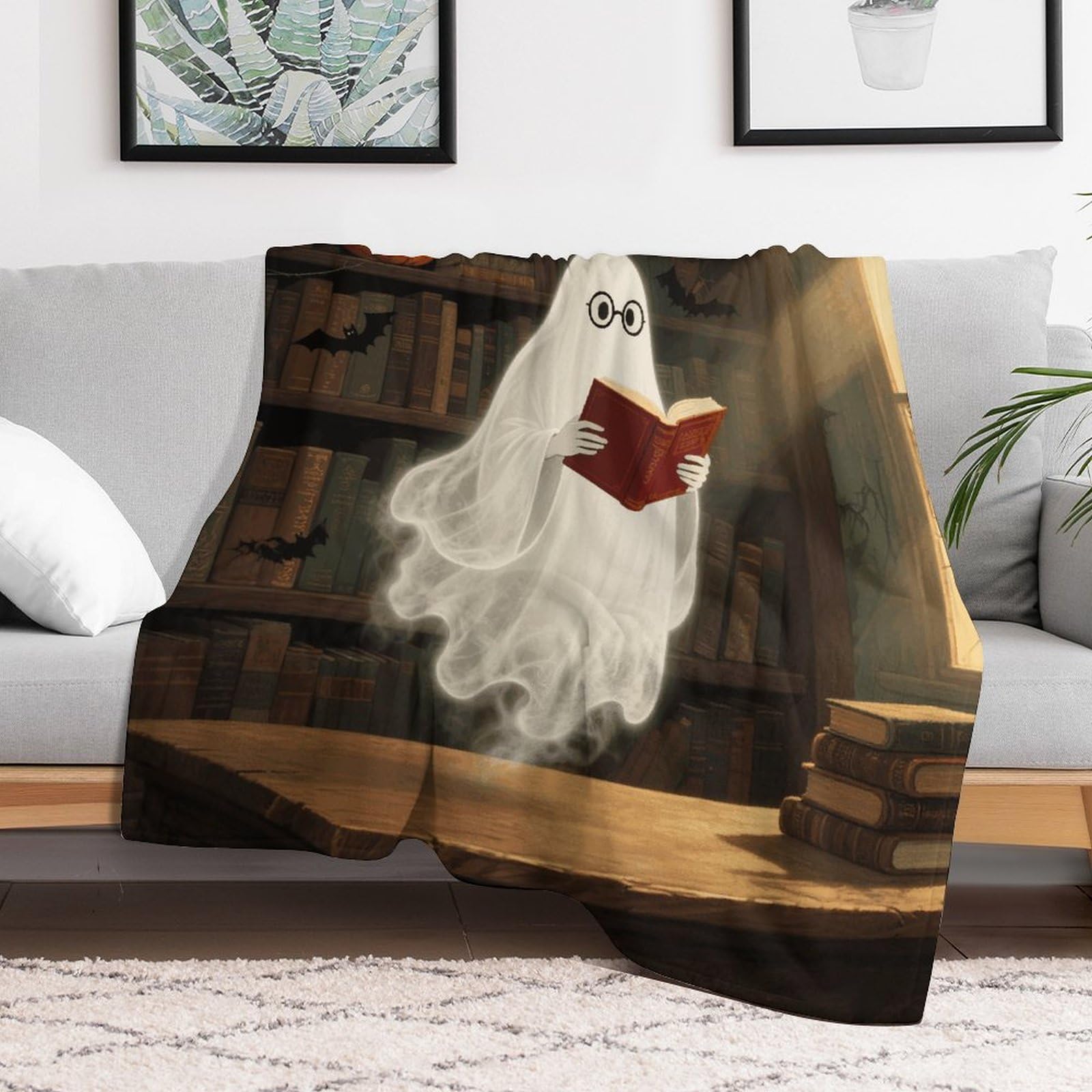Custom Halloween Spooky Ghost Blanket Lightweight Flannel Fleece Throw for Couch Sofa Bed Luxury Soft Cozy Plush Lap Bedtime Blanket for All Seasons Bedroom Home Decor Gifts 60x80