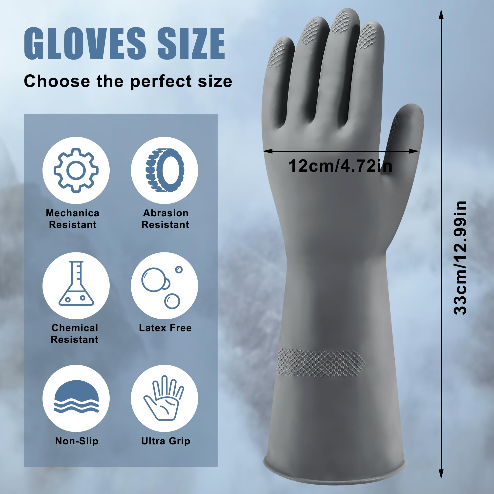 ZaoKing Heavy Duty Rubber Gloves,Durable Kitchen Gloves with Non-slip Grip,Car Washing Gloves Suitable for Dish Washing,Household Cleaning,Gardening,Medium - Image 2