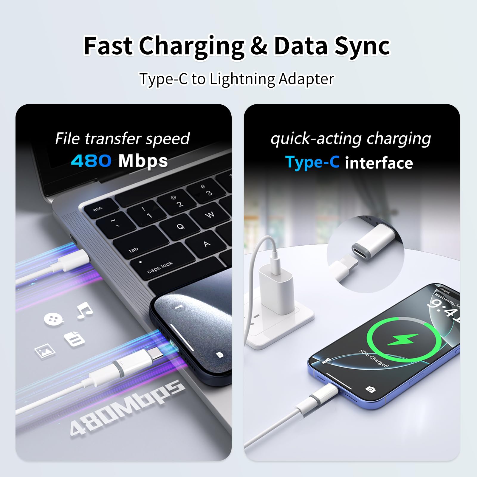4 Pack iPhone to USB C Adapter for Lightning Female to Type C Male Connector Adaptor Only Support Charging & Data Sync Compatible with iPhone 17/16/15 Pro Max Plus, iPad/Air, Galaxy, Not for Audio/OTG — view 3