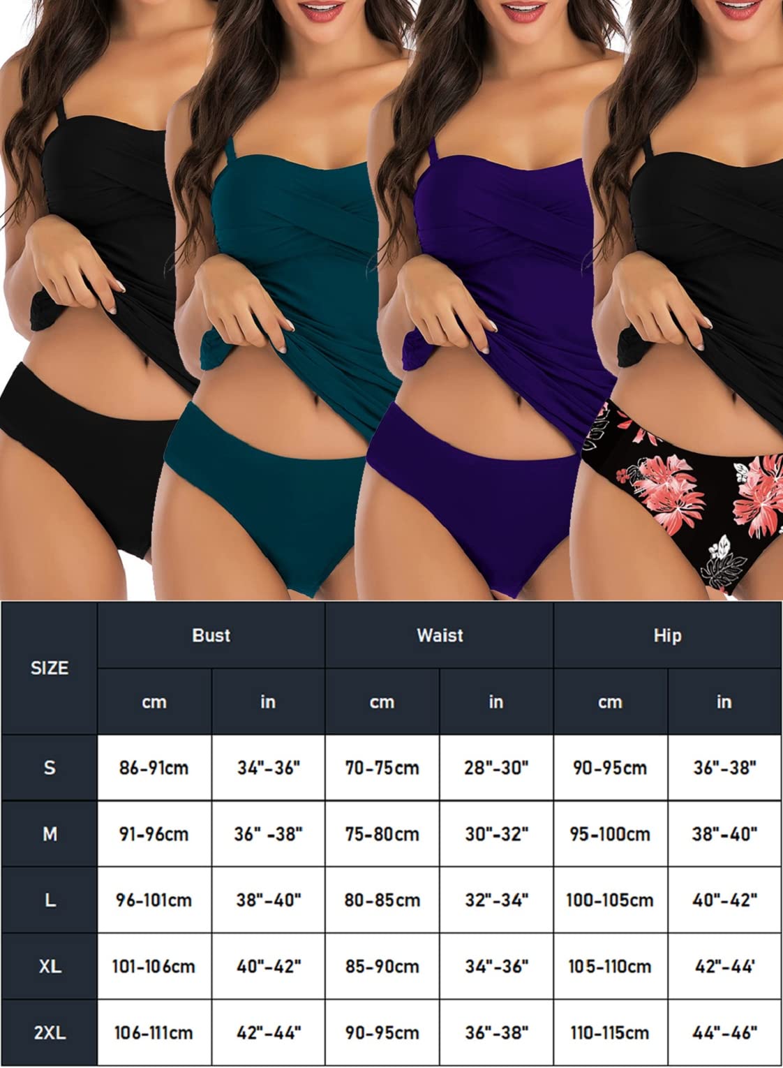 Maillot de Bain Deux Pièces Femme Ensembles de Tankini Push Up Rembourré Haut Réglable Maillots de Bain mit Bas Taille Haute Swimwear Dos Nu à Bretelle Beachwear Ventre Plat Amincissante