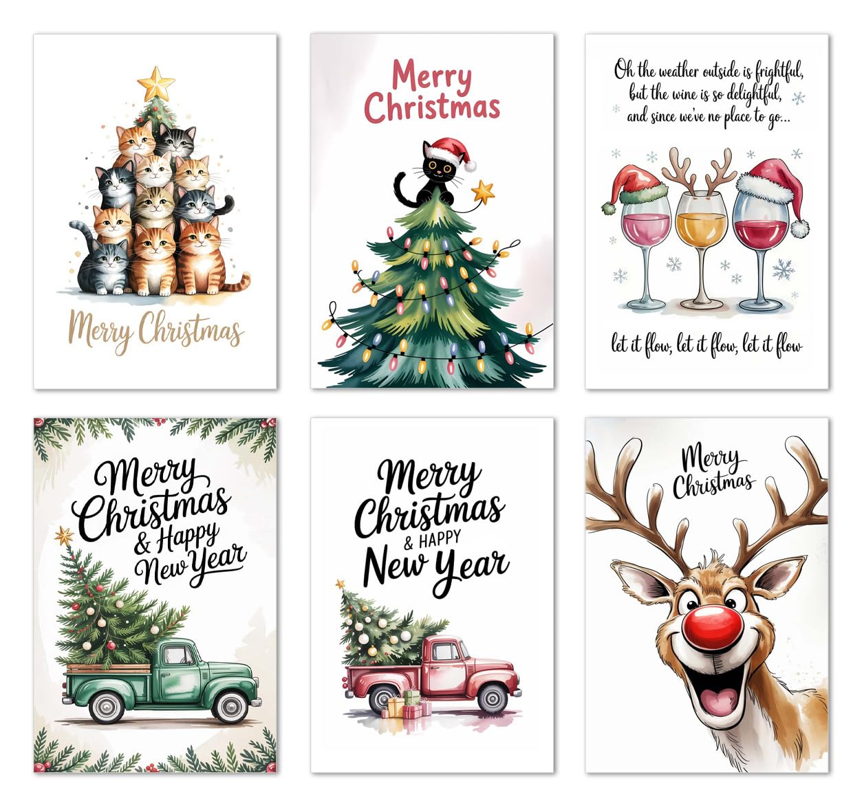 Edition Seidel Set of 6 Exclusive Premium Christmas Cards with Envelopes. Double/Folding Card Postcard Greeting Merry Christmas Xmas for Family and Friends Reindeer funny motivs