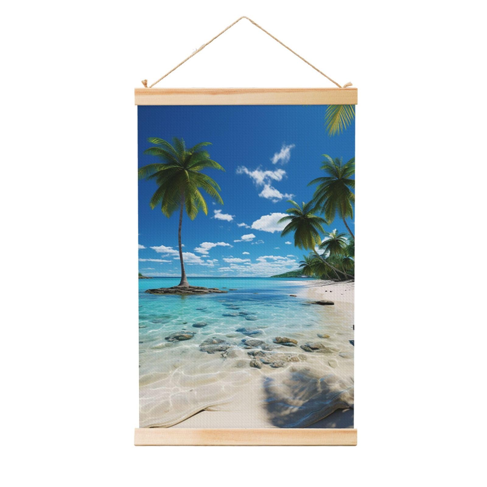 Beach palm tree Posters Wooden Shaft Hanging Poster Canvas Prints Scroll Wall Art Painting Vintage Wall Banner Modern Artwork Decor for Home Decor Ready to Hang 16"x24"