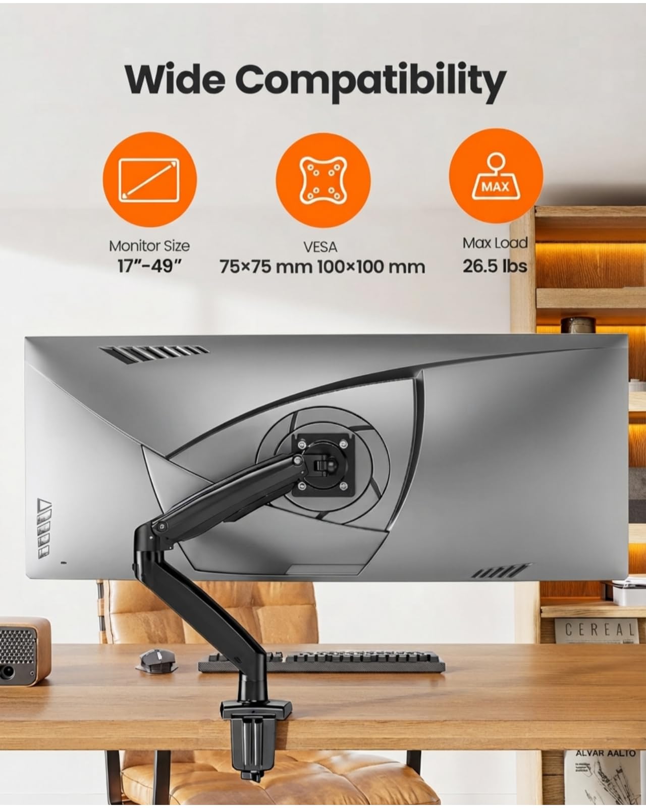 ErGear Soporte para monitores de 13 a 49 Pulgadas, Brazo de Monitor para Juegos de Alta Resistencia con Giro, inclinación y rotación para el hogar y la Oficina, soporta 12 kg, VESA 75 x 75 100 x 100