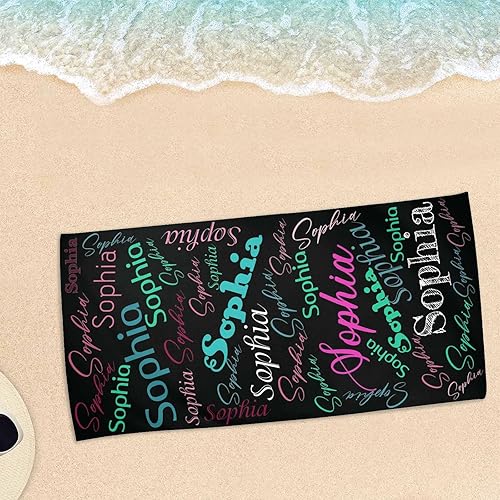 Miniatura 5 de Artsadd Toalla de baño personalizada para niños, toallas de playa personalizadas, blancas, negras y verdes, con nombre, toallas de playa