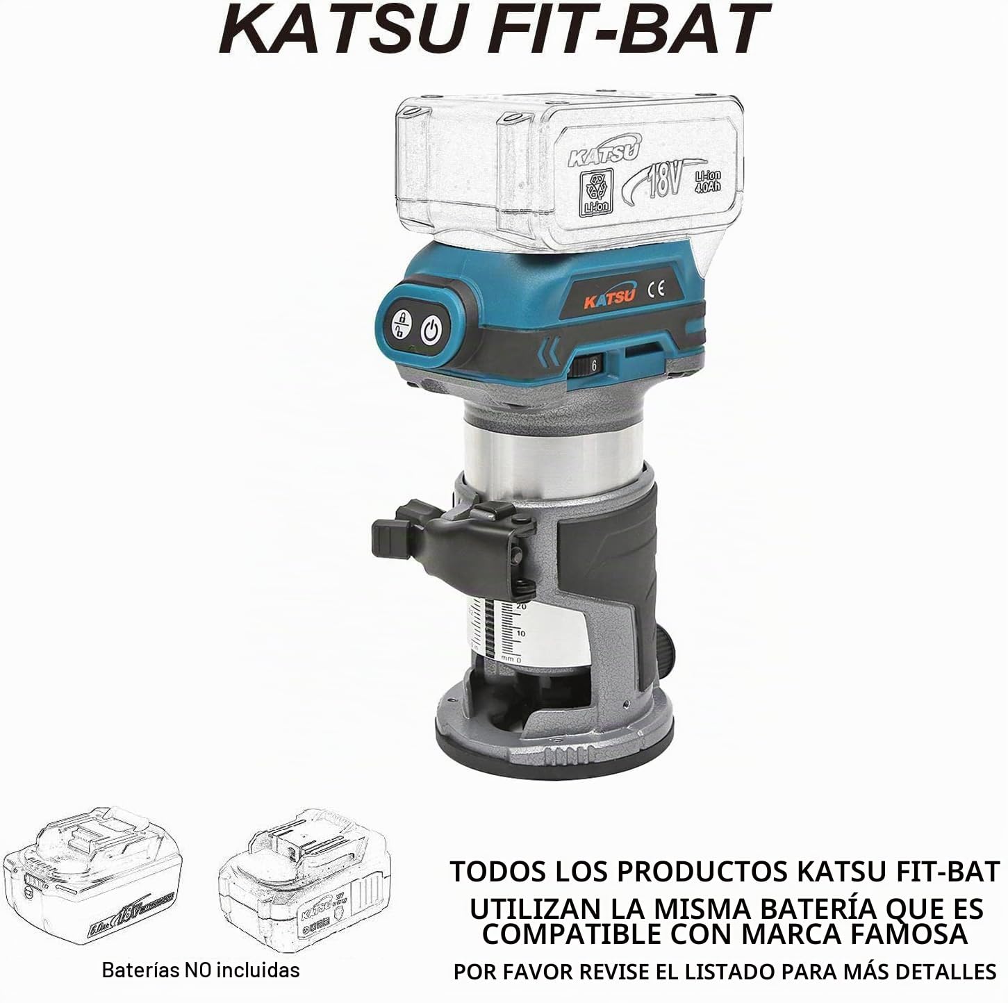 KATSU FIT-BAT 21V Brushless Recortadora Inalámbrica Cortadora de Madera Laminador Enrutador Router con 3 Pinzas de Mandril de 1/4", 6mm y 8mm, sin Batería 102750