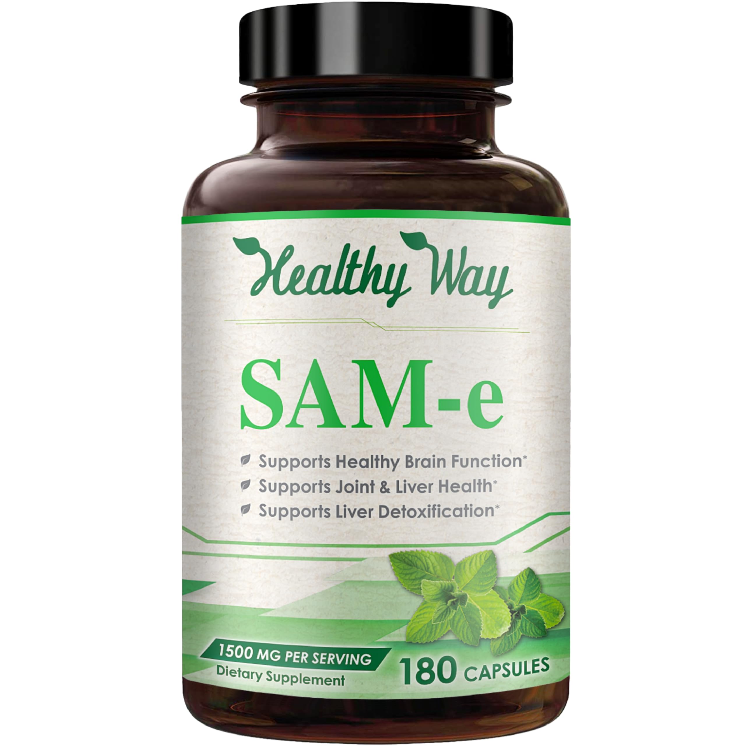 1500mg SAM-e Supplement - High Strength S-Adenosyl-L-Methionine Capsules 1500mg per Serving for Brain Liver and Mood Support - Non-GMO High Absorption Same Supplement (60 Servings)