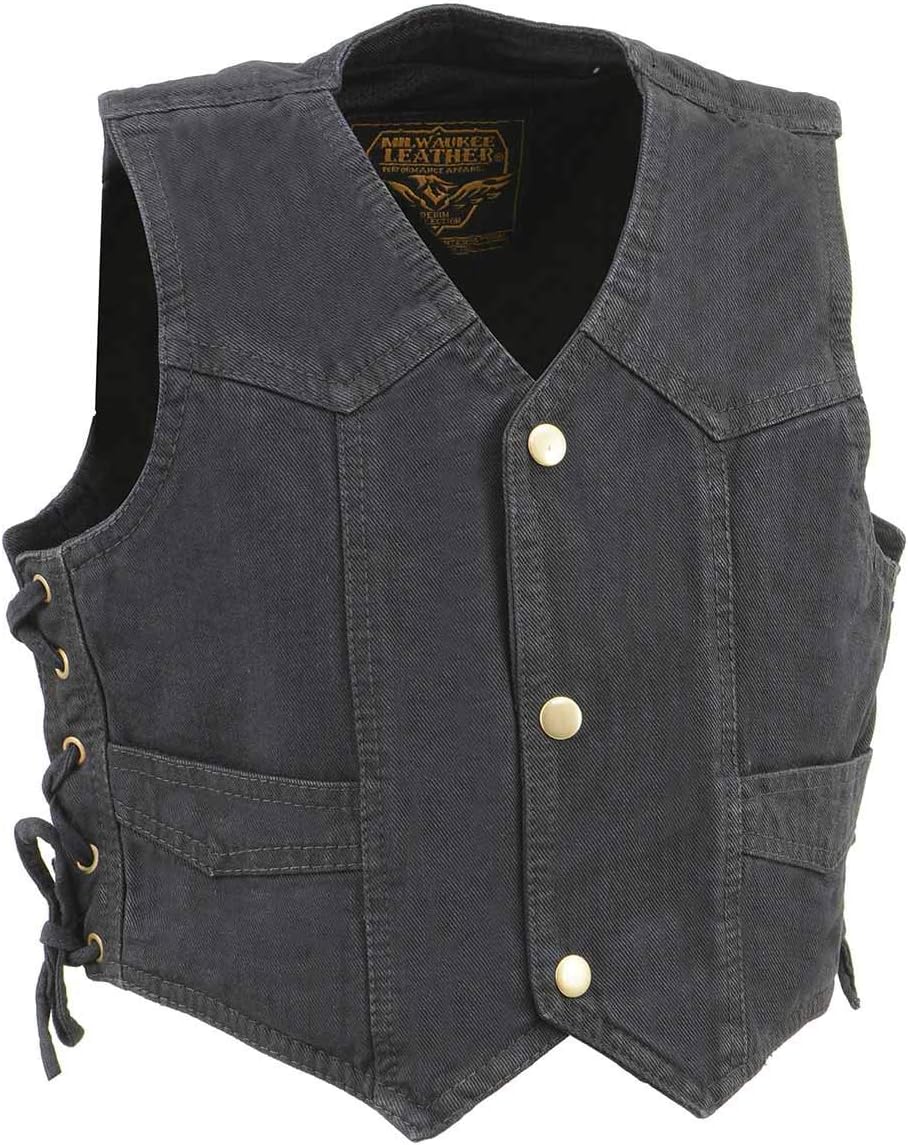 Milwaukee Leather LKY3860 Youth Size Black Leather Motorcycle Riders Vest w/Side Lace
