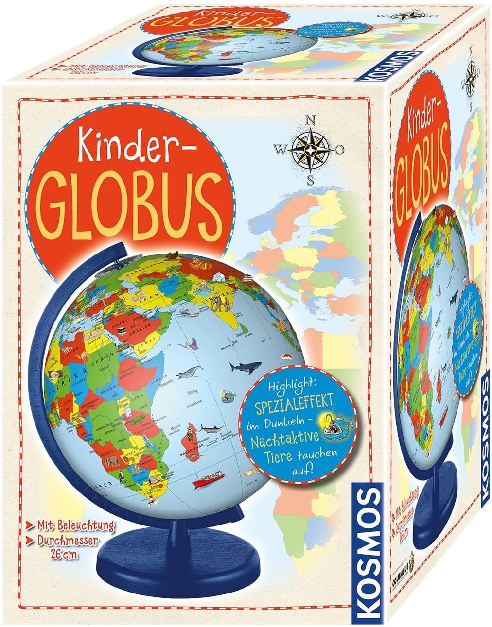 Kosmos 673024 Kinder-Globus, ab 5 Jahren, mit Beleuchtung, Durchmesser 26 cm, Lernspielzeug für Kinder und Deko fürs Kinderzimmer