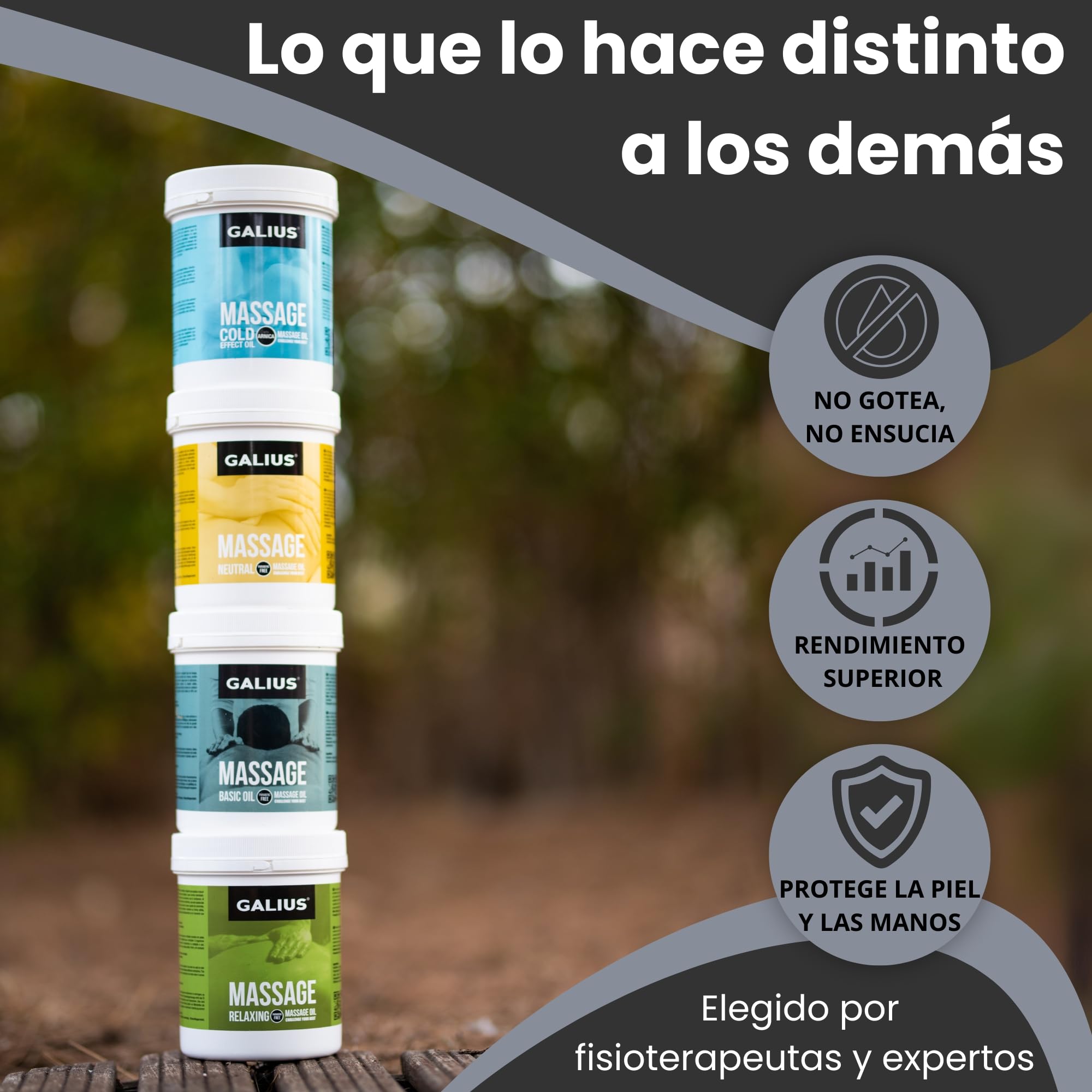 Galius - Pack de 4 Aceites Corporales Sólidos para Masaje 100ml - Aceite Masaje Efecto Frío, Neutro, Relajante, de Romero - Aceites Esenciales - Ideal para Profesionales y Deportistas - No Mancha Ropa