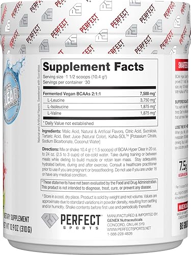 Miniatura 2 de PERFECT SPORTS, BCAA Hyper Clear, 7.5G Vegan BCAA 310G Sandía intensa