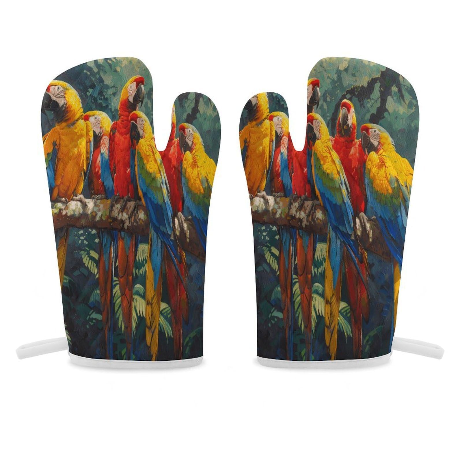 Parrots Oven Mitt Heat Resistant Potholder Set,Durable Oven Gloves for Gifts,Glove Pot Holder for Cooking Baking Grilling BBQ