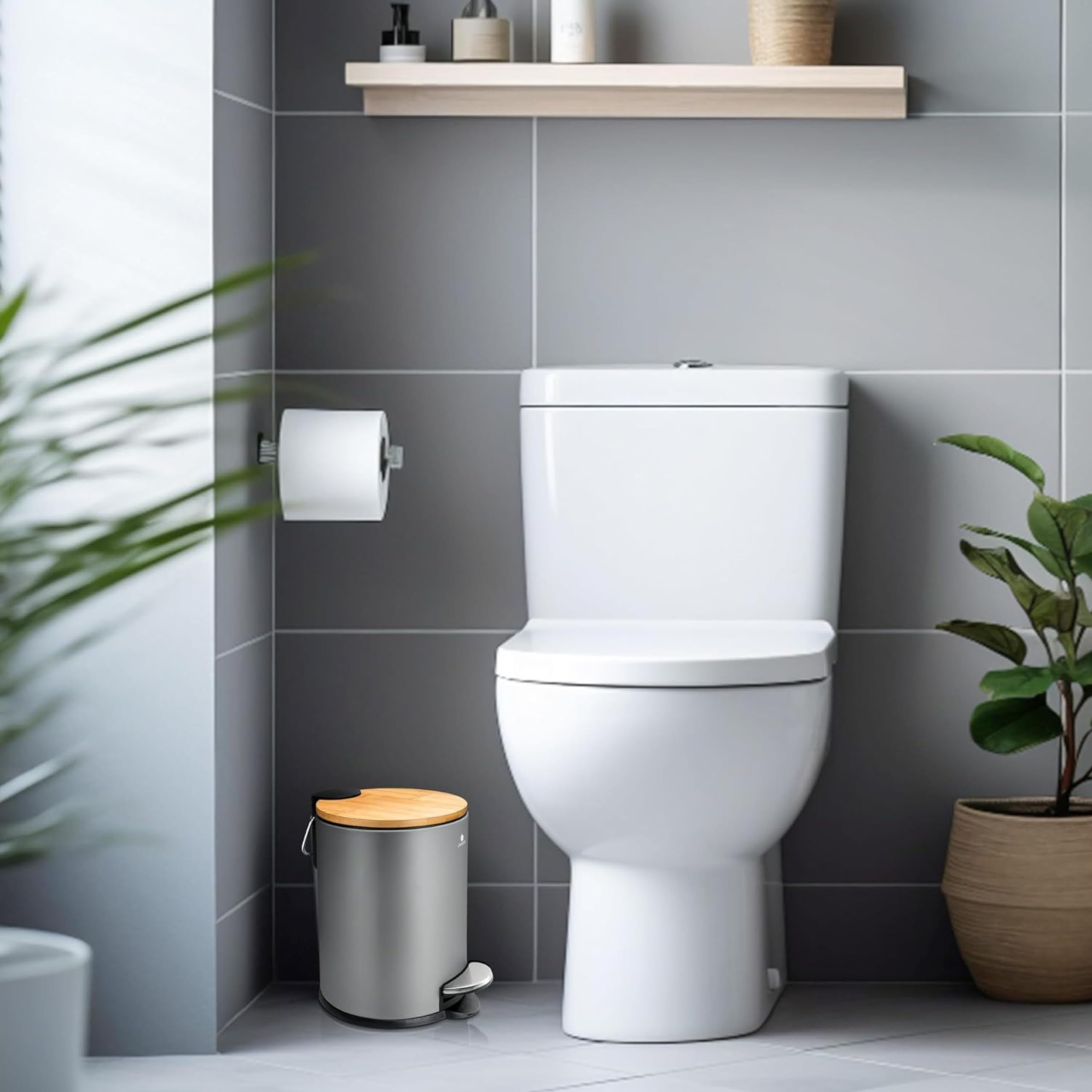 Exitoso Cestino Bagno Nero da 3 litri - Pattumiera Bagno Piccola con Coperchio e Pedale Design Nero - Cestini Secchio Bidone Spazzatura Rifiuti Immondizia da Bagno Metallo Bambu Cucina con Coperchio