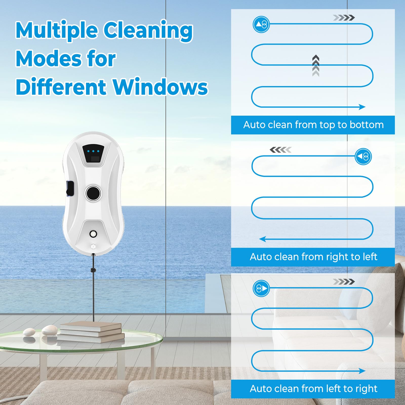 Fensterreinigungsroboter, 5600 Pa, automatischer Fensterreiniger, mit Wassersprüher, 3 Reinigungsmodi, Sicherheitssystem, für alle glatten Oberflächen, 10 Tücher (5600 Pa)