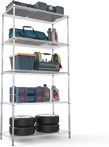 pouseayar Estantes de cocina, estantería de metal de 5 niveles, 1750 libras NSF resistentes y ajustables y almacenamiento para cocina, garaje,