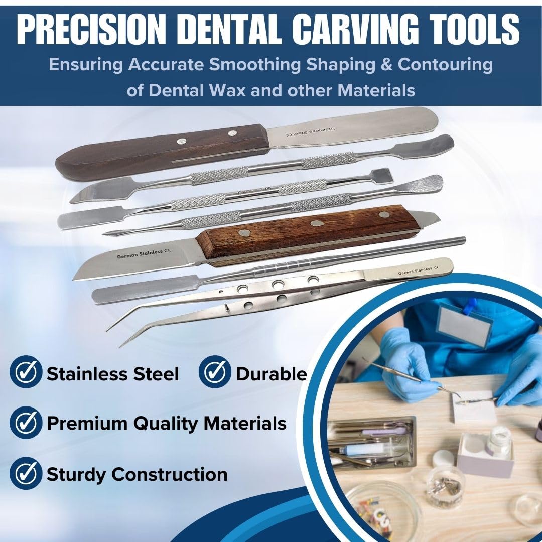 A2Z 7pcs Dental Wax Carver Tools | Dental Plaster Carving Knife & Alignate Mixing Spatulas | Stainless Steel Shaping Sculpting Contouring Instruments For Dental Laboratory Technicians & Students