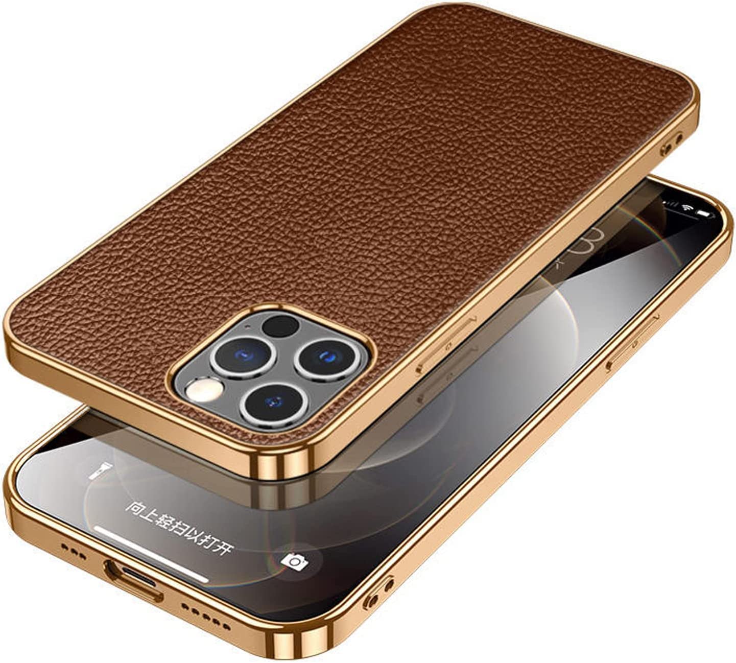 Étui de téléphone pour iPhone 14 Pro cuir de qualité supérieure marron compatible induction - 8
