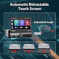 Vista 3 de Carplay - Estéreo de coche de un solo DIN con pantalla táctil motorizada de 7 pulgadas, radio de coche en la unidad principal del tablero, soporte
