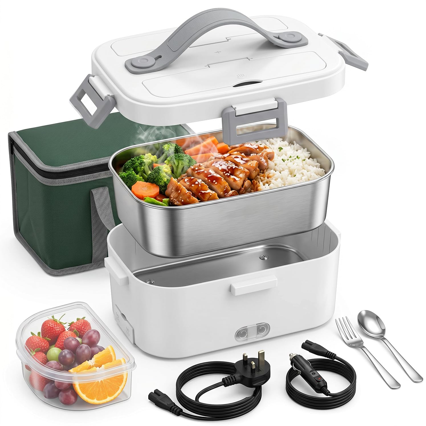 Electric Lunch Box 1.8L 75W 12V/24V/220V Stainless Steel Food Warmer