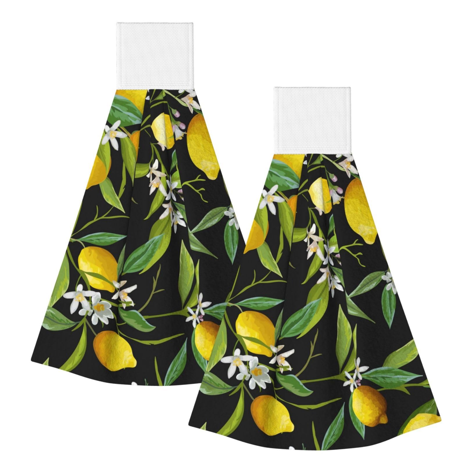 DOPKLNA Lemon And Flower, 2 Pcs Hanging Coral Fiber Hand Towels for Bathroom, Absorbent Kitchen Towels