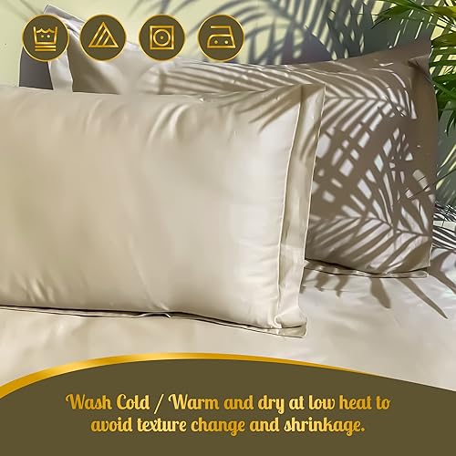 Miniatura 6 de Blessings Decor Sábanas de algodón de alta calidad hotelera de 600 hilos, 100% tejido satinado, sábanas lisas con sábana elástica de bolsillo