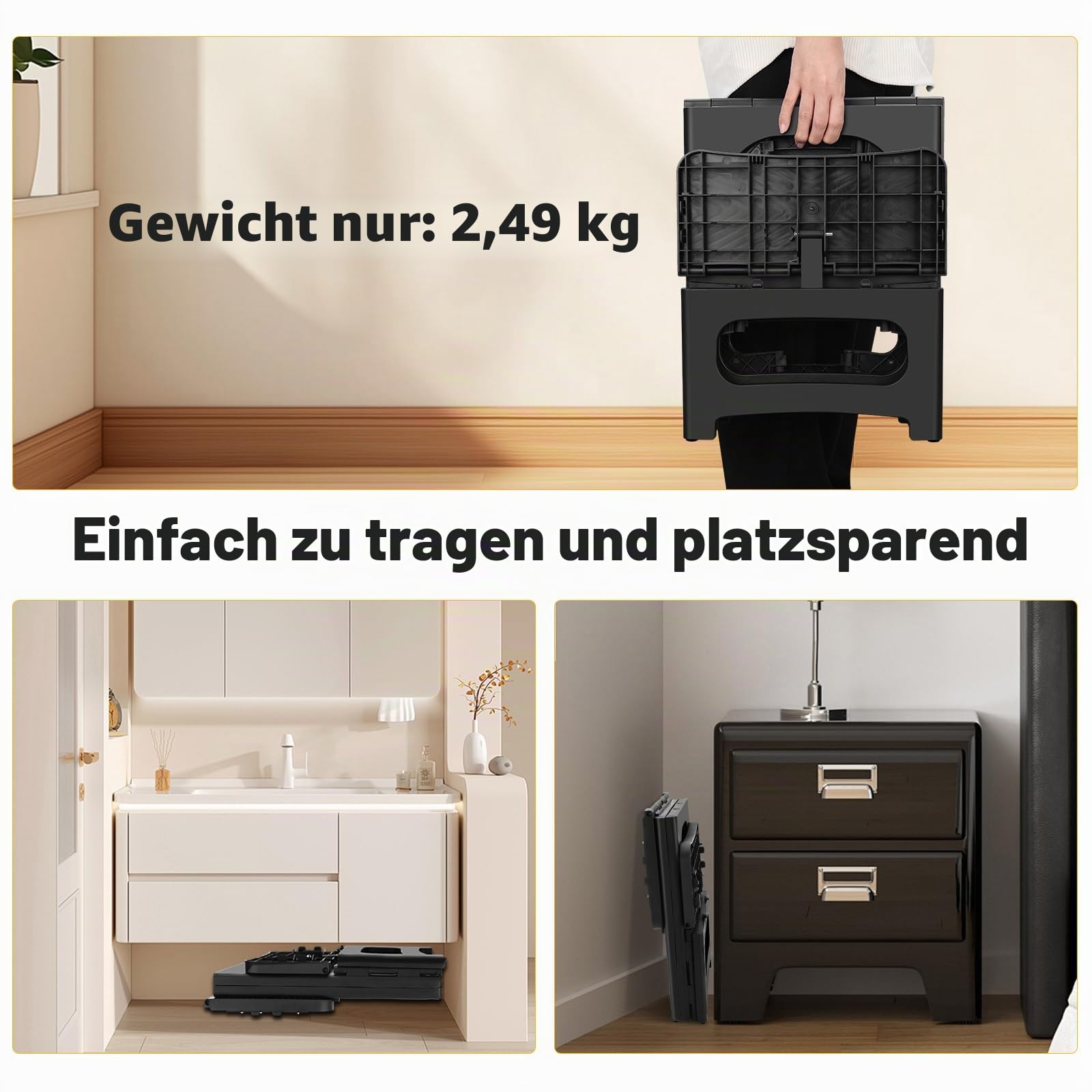 PAHTTO Tritthocker faltbar für Erwachsene, Rutschfester Klapphocker 2-stufig belastbar bis 180KG, Tragbarer Fußhocker Trittschemel mit Zwei Höhen (bis zu 43 cm) für Küche, Toilette, Büro, Badezimmer