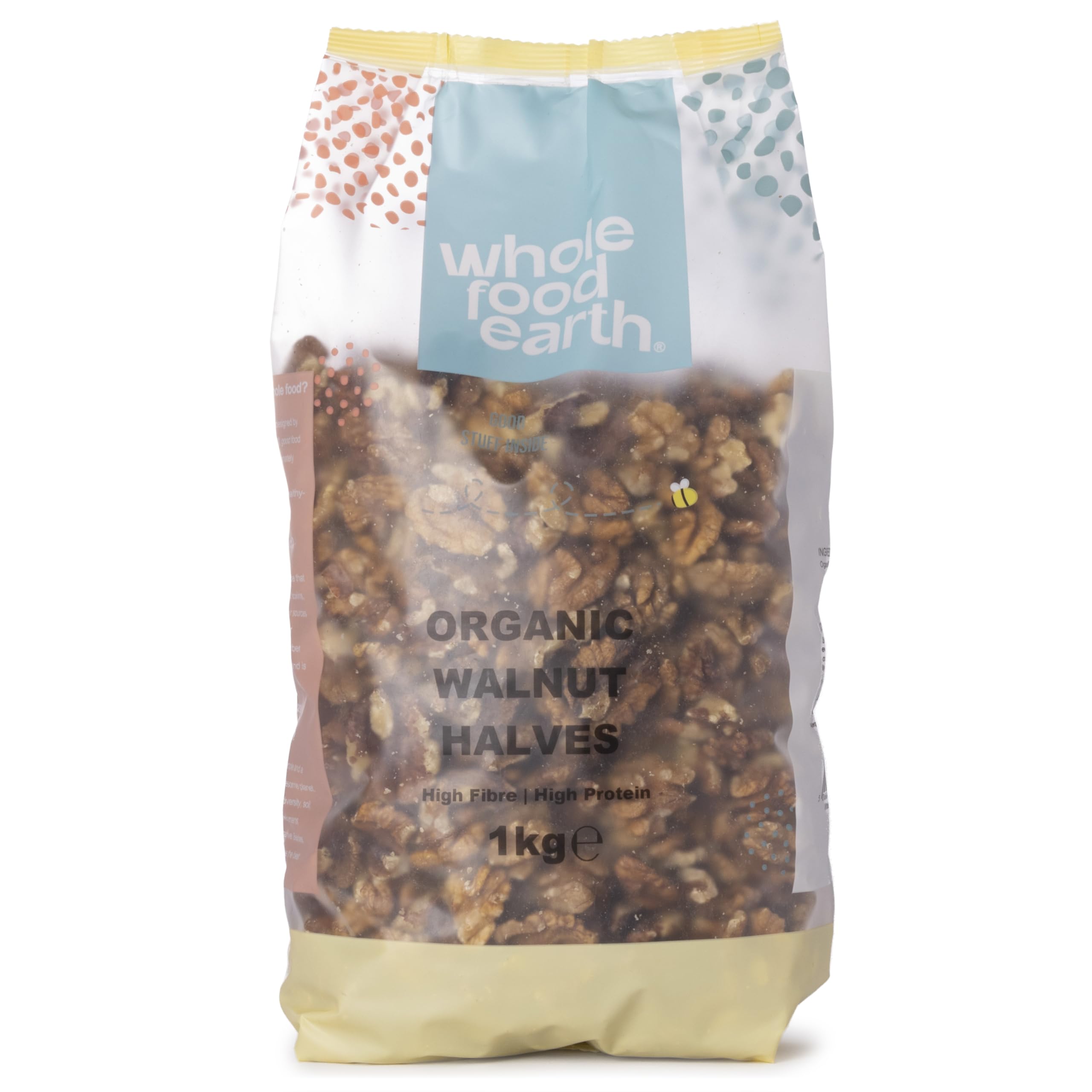 Wholefood Earth Organic Walnut Halves 1kg Raw | GMO Free | Vegan | High Fibre | High Protein | Certified Organic
