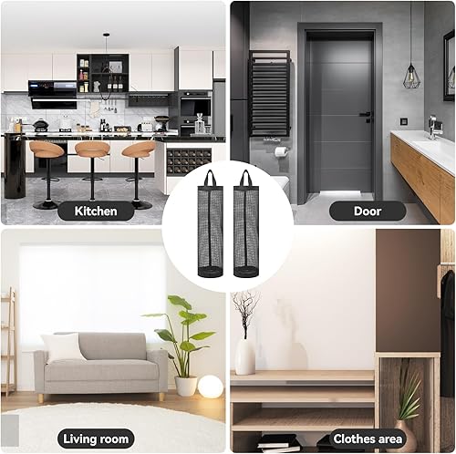 Miniatura 4 de Paquete de 2 soportes para bolsas de plástico, soporte para bolsas de plástico, dispensador de almacenamiento colgante de malla, organizador de