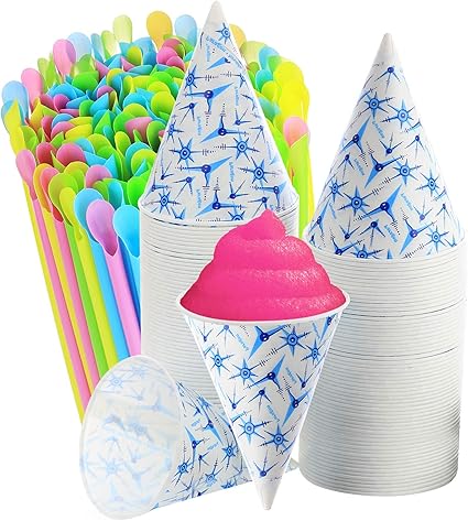 Amazon 400のセット200雪コーンカップ6オンス および200 Sno Coneスプーンdrinkingストロー Assortedネオンカラー Chefcity 使い捨てドリンクカップ 通販