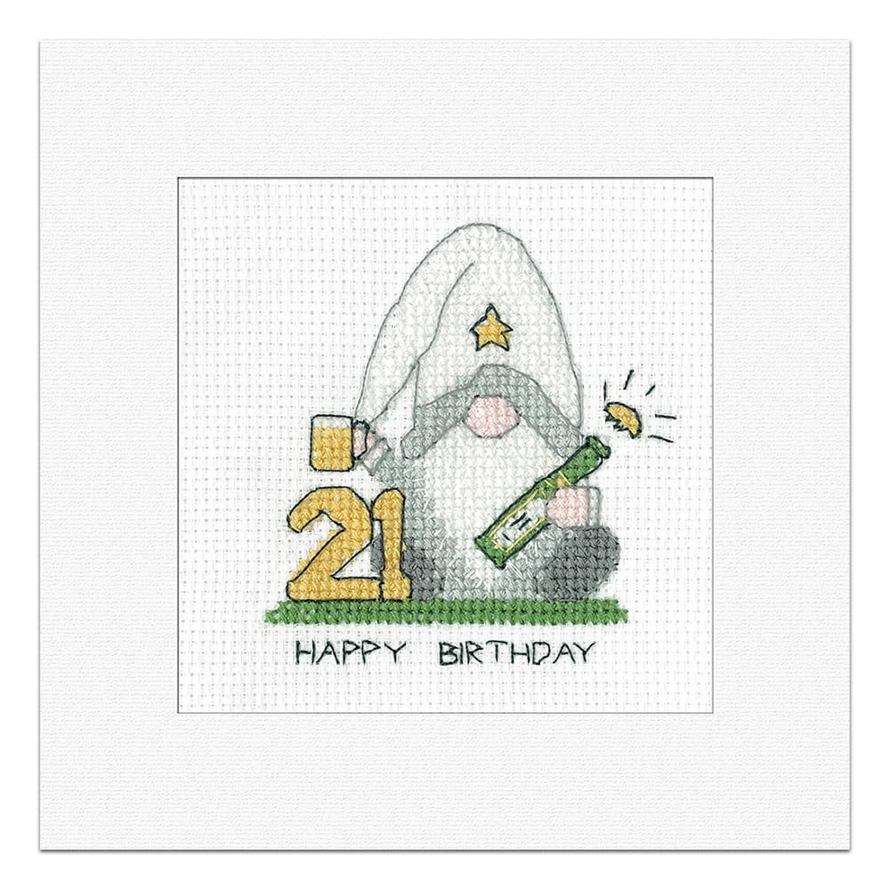 Heritage Crafts Gonk - 21st Birthday Card Male Cross Stitch Greeting Card Kirsten Roche Gonks