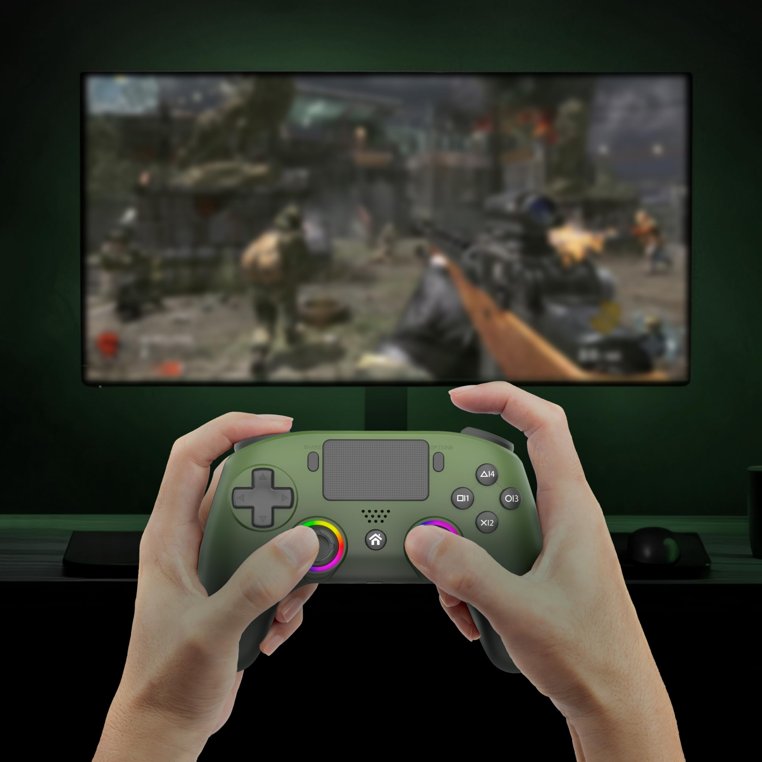 SUBSONIC - Kabelloser Controller für PS5 und PC - RGB LED - Grün | Ergonomisch, Programmierbare LEDs, Vibrationsfunktion, Touchpad, Programmierbare Paddles – Kompatibel mit PS5 und PC