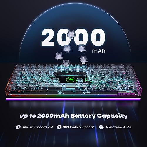 Miniatura 5 de Teclado inalámbrico 65% para juegos, teclado recargable con retroiluminación RGB con 14 modos retroiluminados, 68 teclas ultra compacto