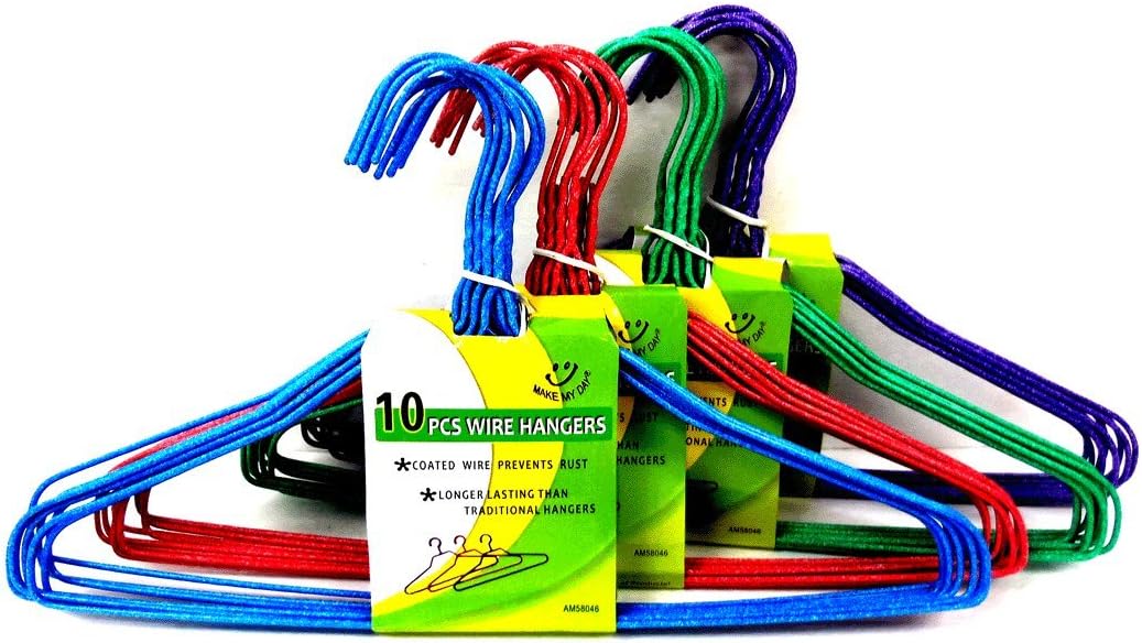 40pc Wire Hangers Galvanized Steel Metal Coat Clothes Hangers with Plastic Coating in Assorted Colors16 (40.5Cm) Wide - 13 Gauge