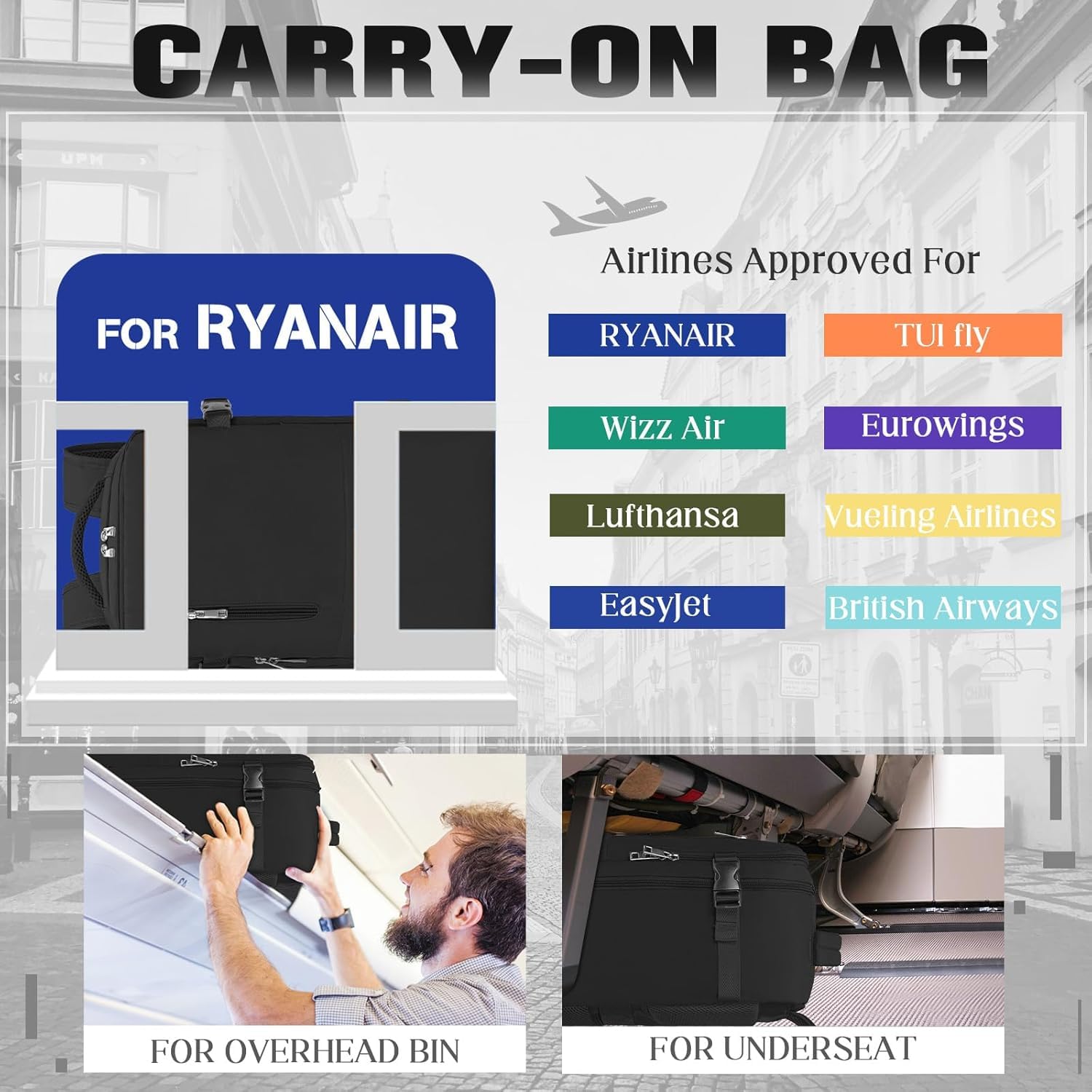 Xkdoai Zaino 40x30x20 per Ryanair Bagaglio a Mano 40x30x20 Zaino da Viaggio Aereo Bagaglio a Mano Borse Cabina Zaini Casual Unisex Borsone da Viaggio con Borsa per Bottiglie