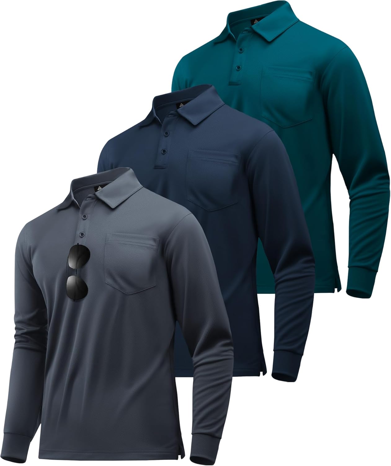 ZITY 3 Pack Long Sleeve Polo Shirts for Men with Pocket Moisture Wicking Outdoor Workwear Office Casual Collared Shirts Fall