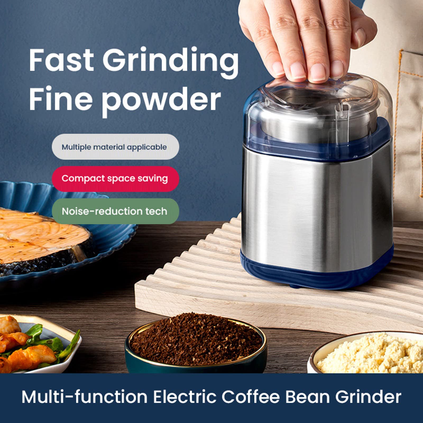 Mini macinacaffè elettrico Potente caffè Erba Noci Erbe Grani Pepe Macinino per tabacco Macchina per smerigliatrice di chicchi di caffè,Silver