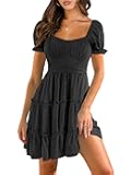 Womens Dresses Summer 2025 Short Sleeve Square Neck Mini Dress Babydoll A-Line Ruffle Flowy Casual Beach Clothes