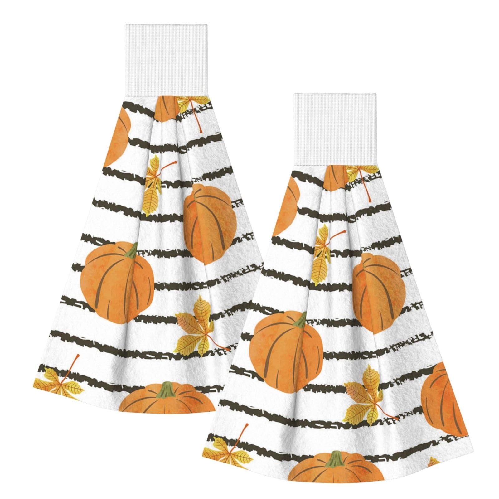 DOPKLNA Autumn Pumpkins And Leaves, 2 Pcs Hanging Coral Fiber Hand Towels for Bathroom, Absorbent Kitchen Towels