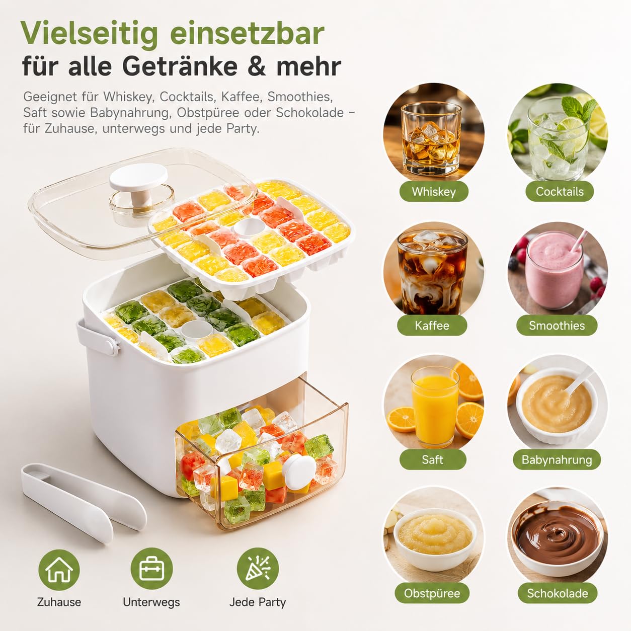 Tragbarer EiswüRfelbereiter Mit Deckel & Aufbewahrungsbox, 48 EiswüRfel, Behalter, Doppellagig, Schnelleis Mit Nureinemknopfdruck, FüR Camping, Roadtrips Oder Gartenpartys (Blau+Isoliertasche)