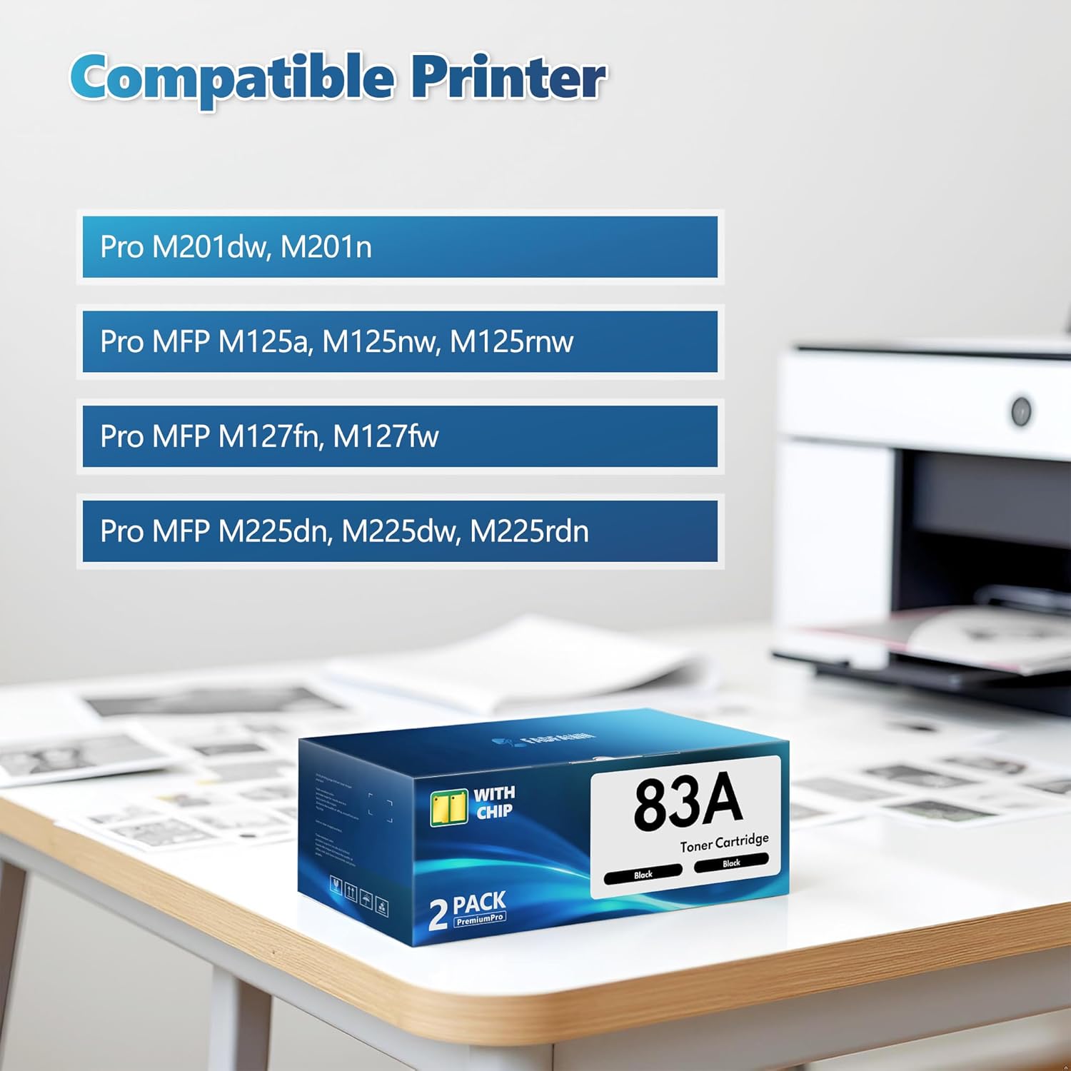 Compatible 2-Pack 83A Toner Cartridge Black - Replacemet for HP 83A CF283A Black Toner Cartridge Work for Pro M201dw M201n Pro MFP M125a M125nw M125rnw M127fn M127fw M225dn M225dw M225rdn Printer