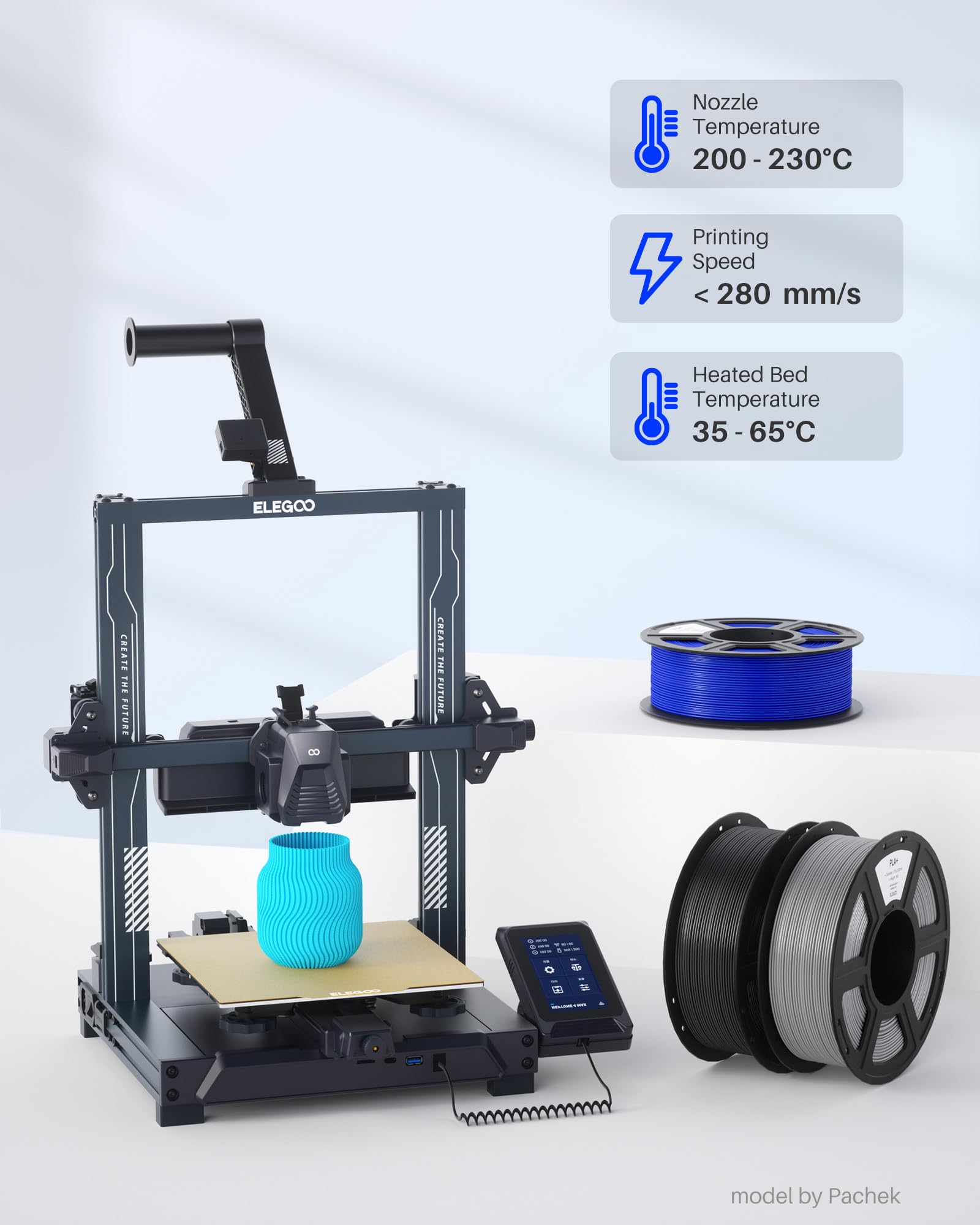ELEGOO PLA+ filament 1,75 mm, biały, 4 kg, bardzo wytrzymały filament PLA Plus, dokładność pomiaru +/- 0,02 mm, szpula 1 kg do większości drukarek 3D