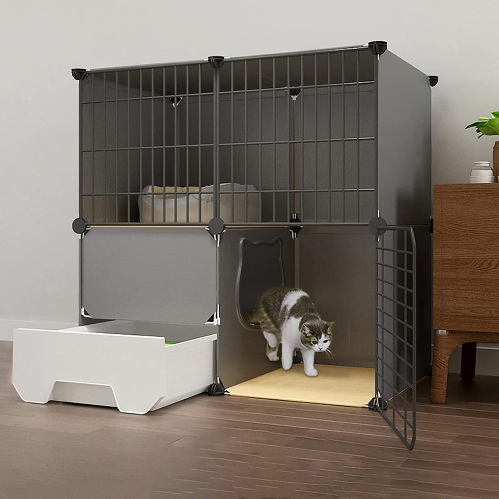 Cat Cage with Litter Box, Diy Kitten Playpen for Indoor Cats, Detachable Metal Wire Kennels, Cat Enclosures Indoor, Cat Enclosure for Apartment Balcony