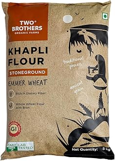 Two Brothers Organic Farms - Khapli Wheat Flour (5kg) | Low-Gluten Wheat Flour | High Dietary Fiber for Easy Digestion | Stoneground Emmer | Khapli Atta | Glyphosate Free