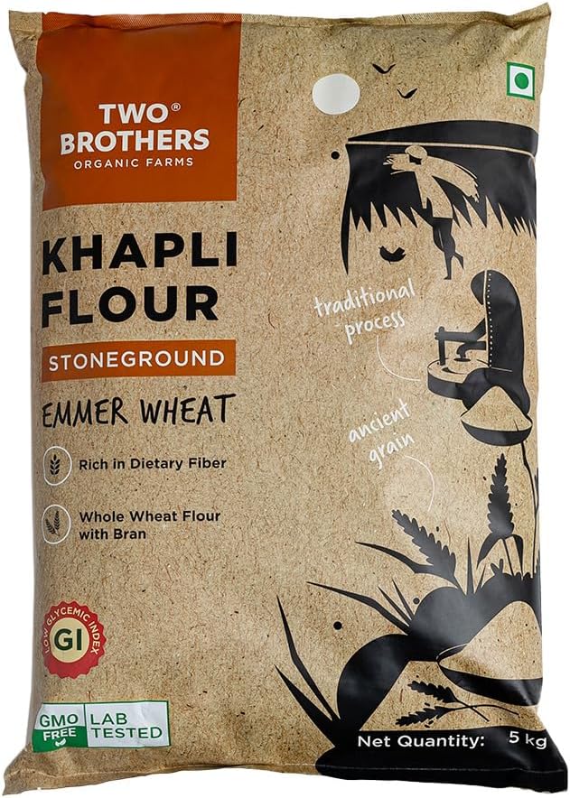 - Two Brothers Organic Farms - Khapli Wheat Flour (5kg) | Low-Gluten Wheat Flour | High Dietary Fiber for Easy Digestion | Stoneground Emmer | Khapli Atta | India's Only Certified Glyphosate Free Atta