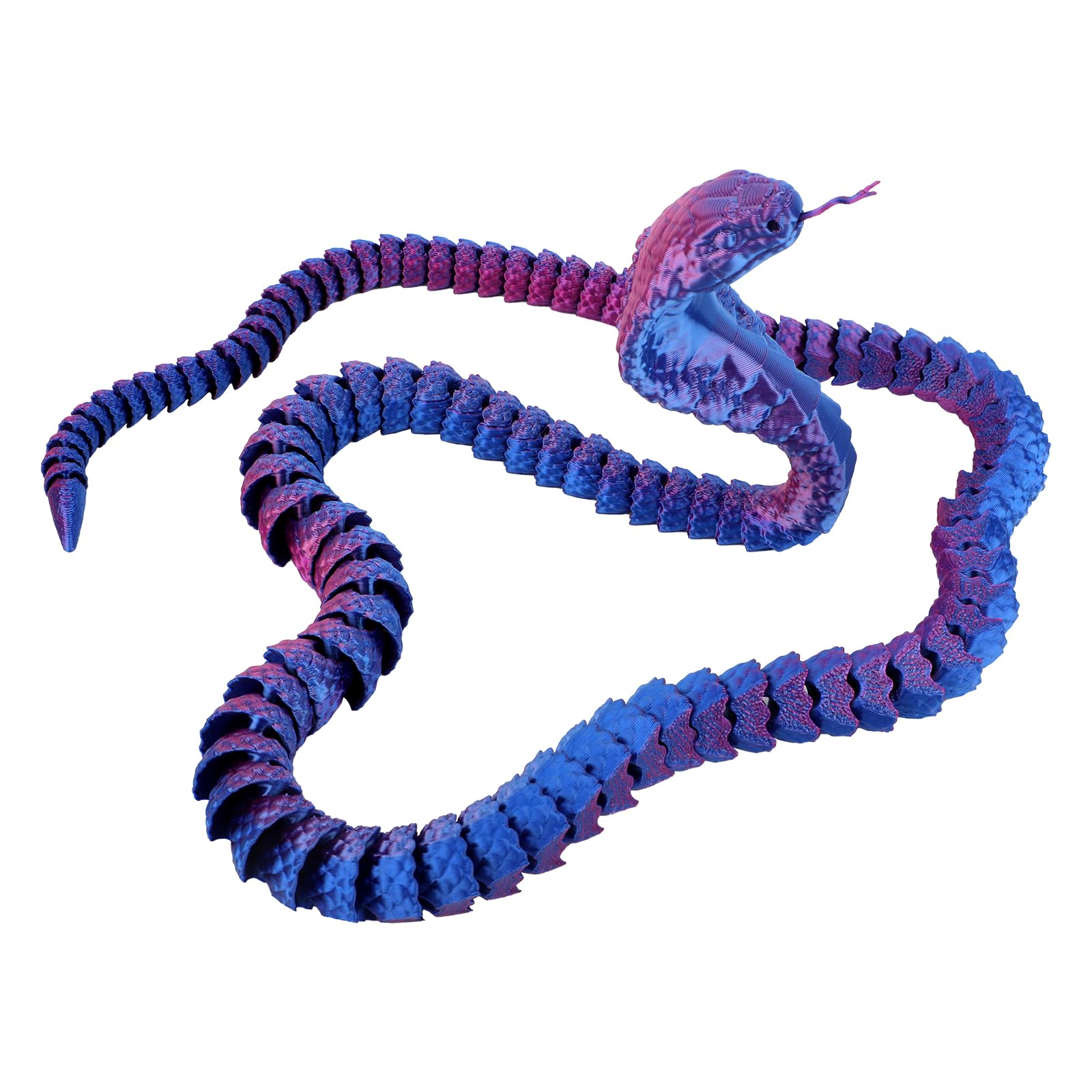 Gosknor 3D Printed Snake, 25.8in 3D Printed Fidget Animal Flexible Articulated Snake Toy Novelty 3D Printed Cobra Home Office Decor Executive Desk Toys for Autism Kids & Adults (Blue Purple)