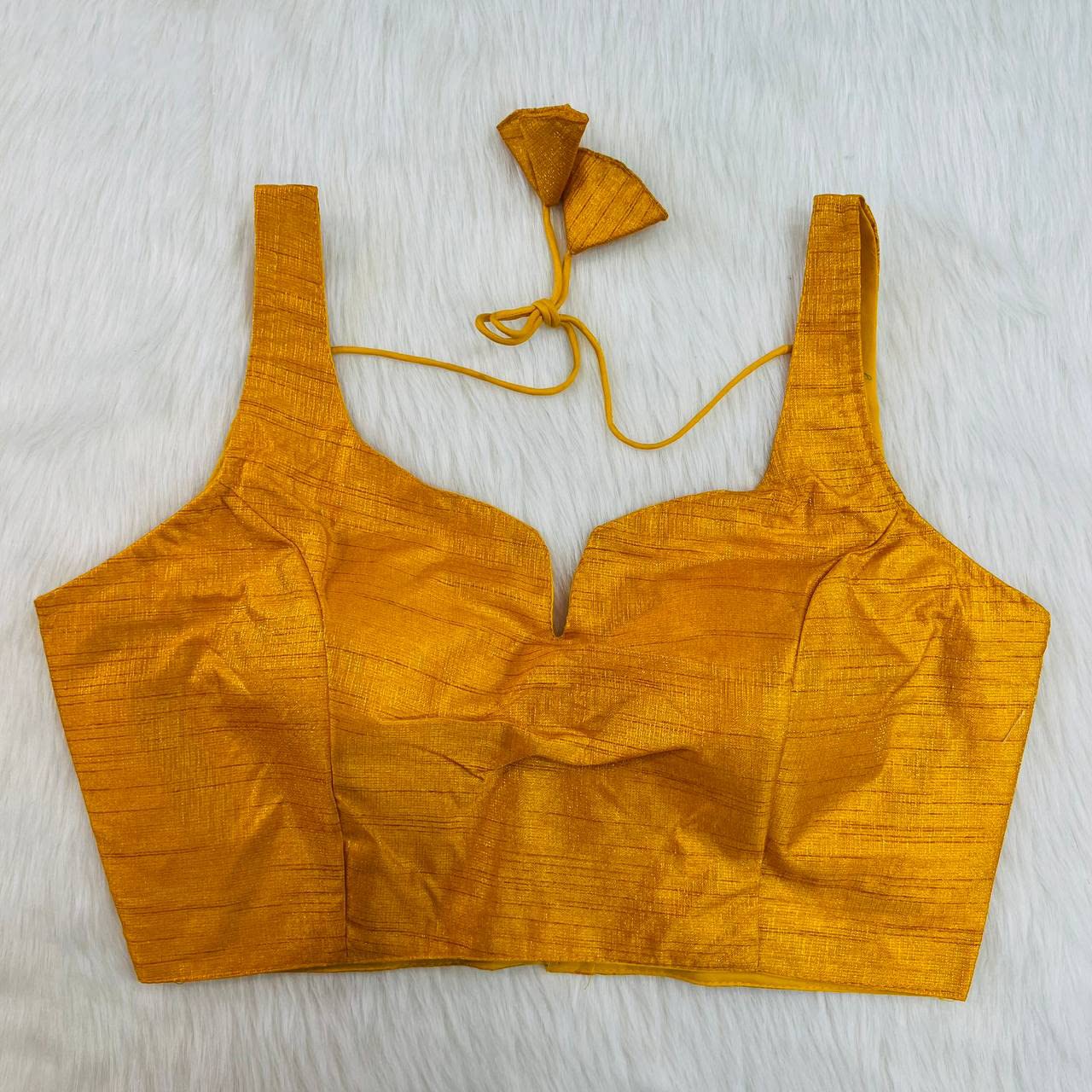 Pujia Mills Women's Heavy Phantom Silk Bollywood Style Sleeveless Trendy Blouse(Veda) (Mustard, 38)
