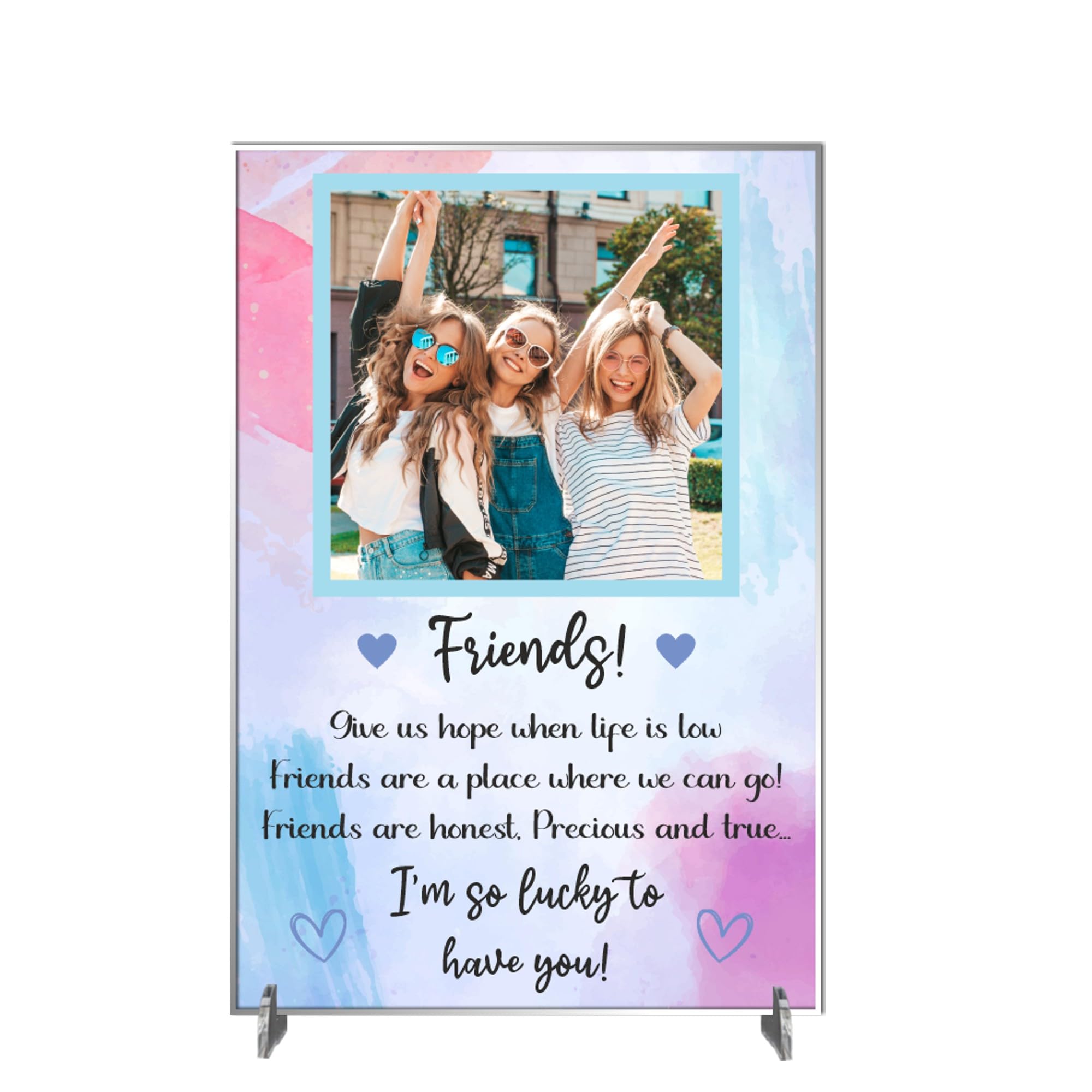 Personalised A5/A4 Friends Plaque - Custom Message with Stand - Choose from 4 Colours - Gift for Best Friends (Acrylic A5 21cm x 15cm, Abstract)