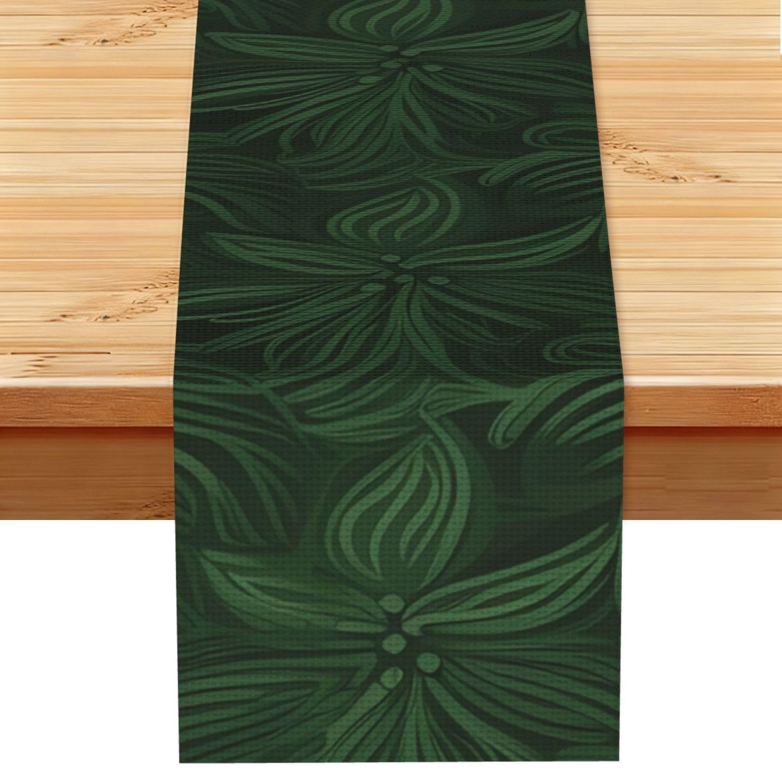 Hunter Green Floral Petals Pattern Table Runner 13 x 72 Inches Long, Cotton Linen Table Runners for Kitchen Dining Table Decoration - Washable Tablecloth Modern Tablerunner for Home Party Decor