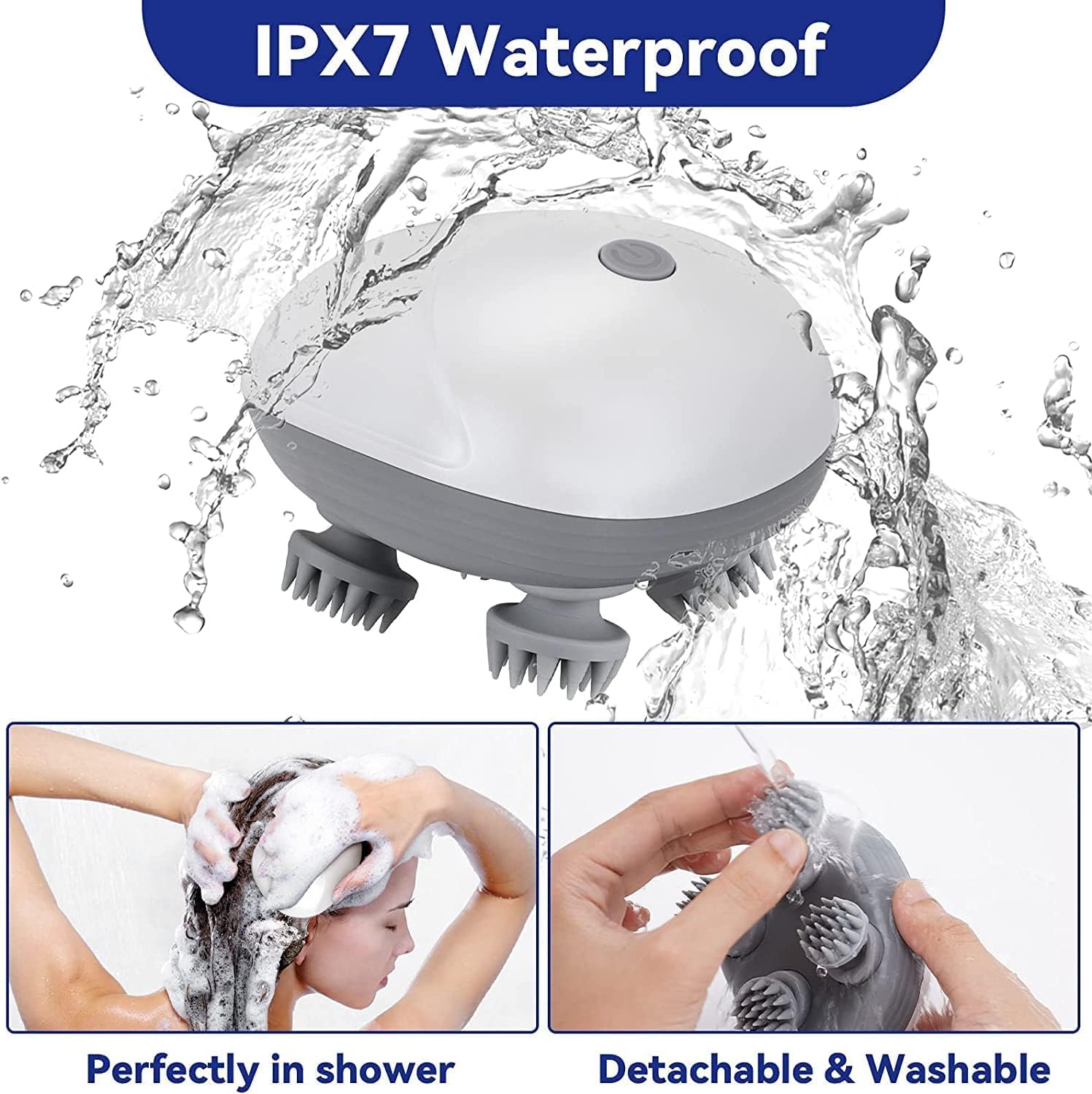 BIBIRE Masajeador eléctrico de cabeza inalámbrico, masajeador de mano IPX7, resistente al agua, con 4 cabezales de masaje y 3 modos de masaje, para masaje de cuerpo completo, cuerpo de perro