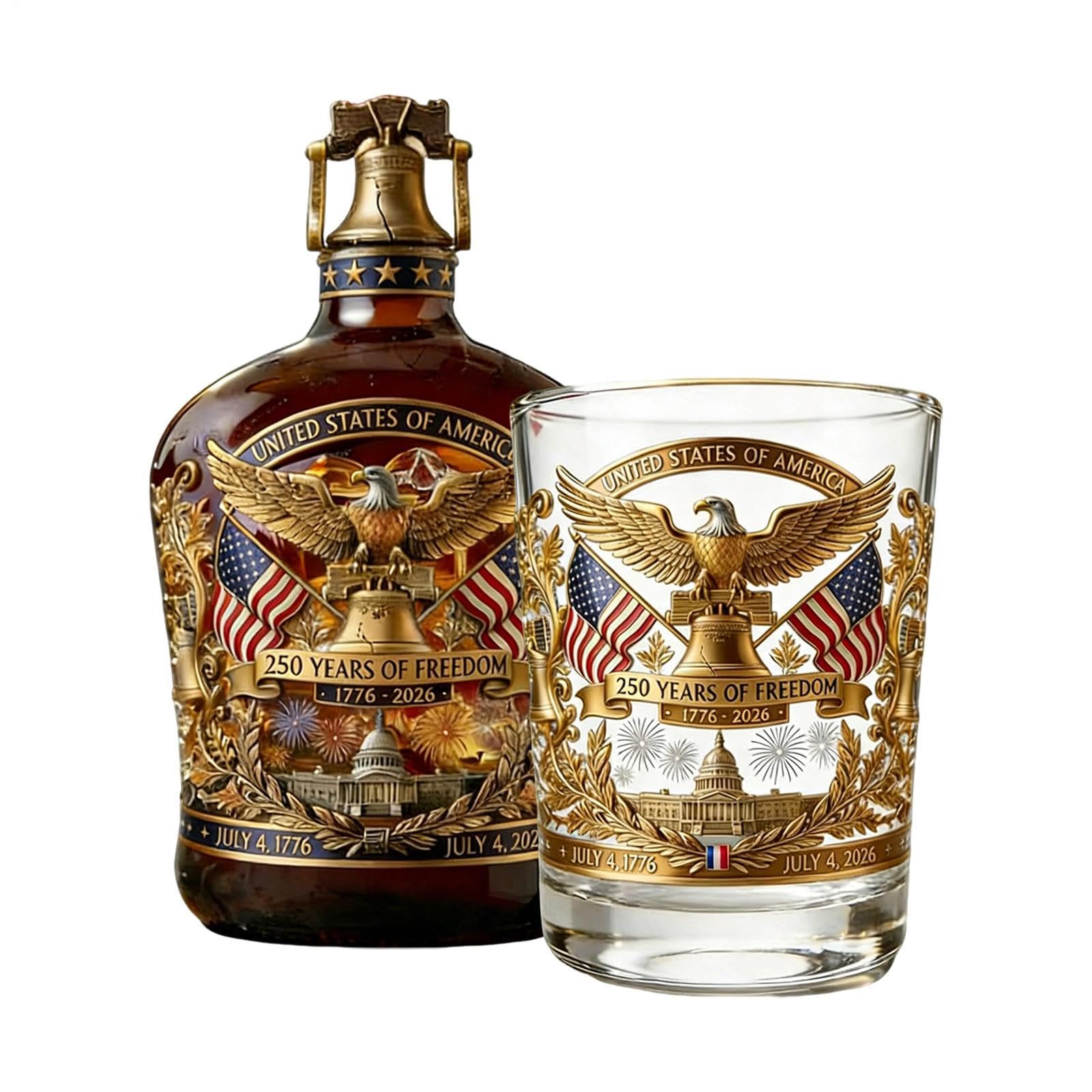 Genérico Botella De Whisky Del 250 Aniversario, Diseño De Agarre Seguro, 18,5 X 12,5 Cm, Decantador, Botella De Whisky Histórica Del 250 Aniversario De EE. UU., Diseño Conmemorativo, Para E